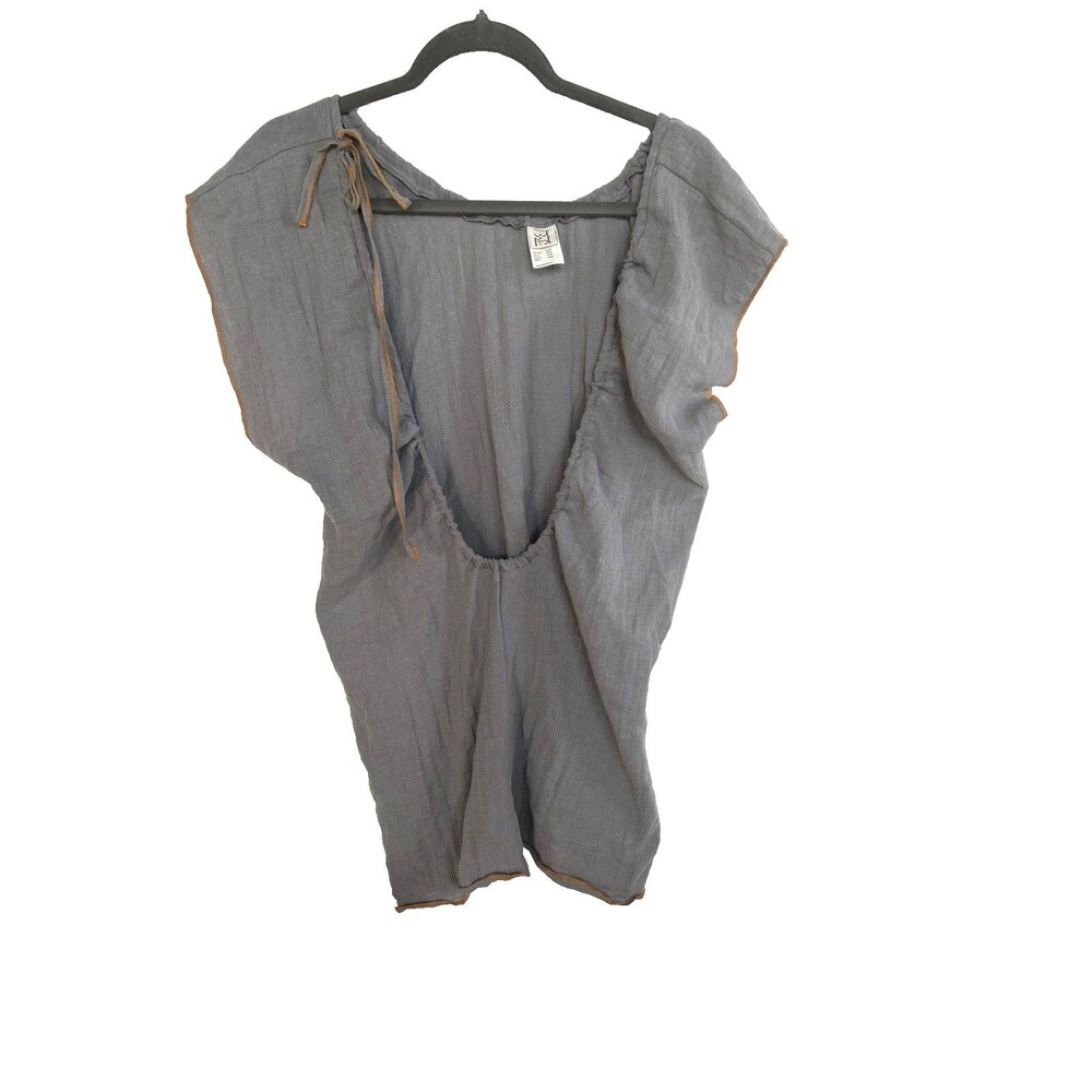 Baserange Max Blouse Gray Crinkle Linen/Cotton Gauze Reversible V Neck Top Sz M